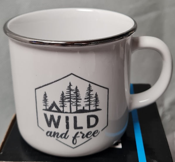 Kaffeebecher Emaille-Optik ca. 350 ml weiß silberner Rand (A)
