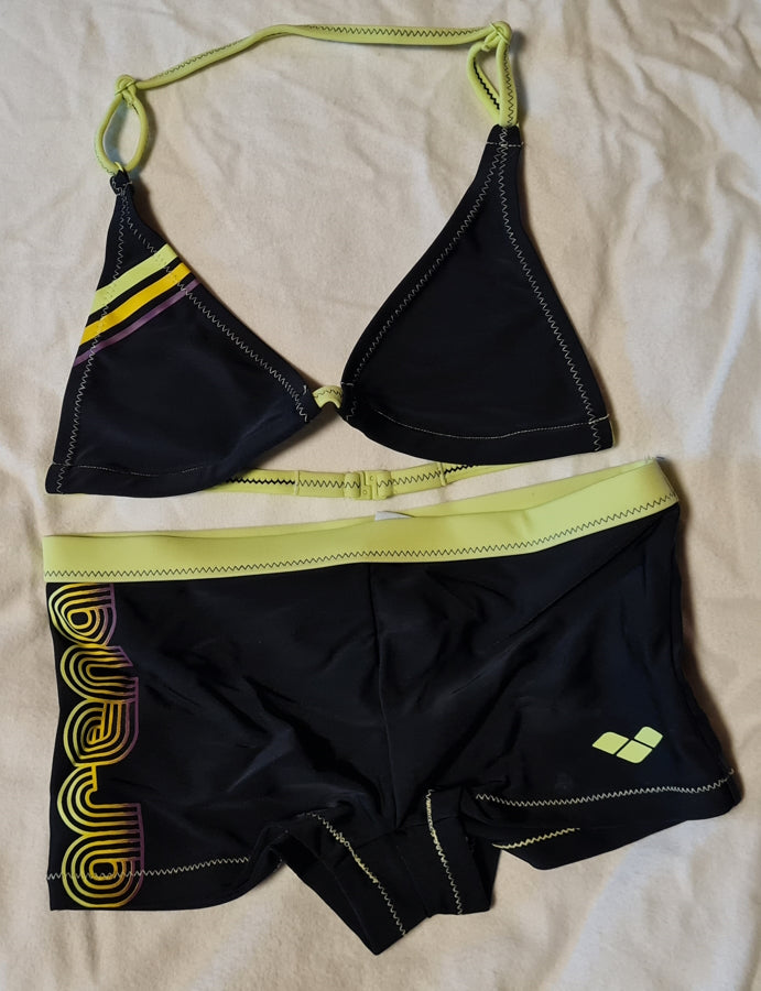 Arena Lovia JR Bikini Mädchen black/lime_green Gr. 140 (10y) NEU (A)