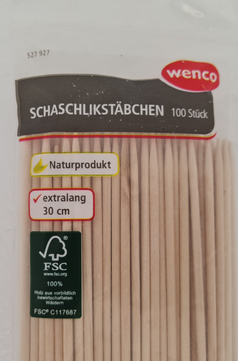 Wenco 100 Stueck Schaschlikstaebchen ca. 30 cm lang Holz (A)
