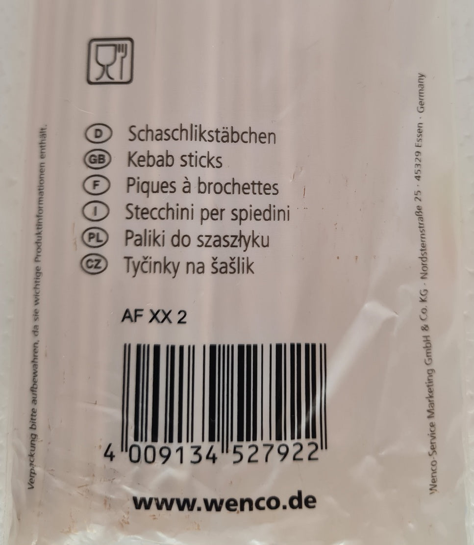 Wenco 100 Stueck Schaschlikstaebchen ca. 30 cm lang Holz (A)
