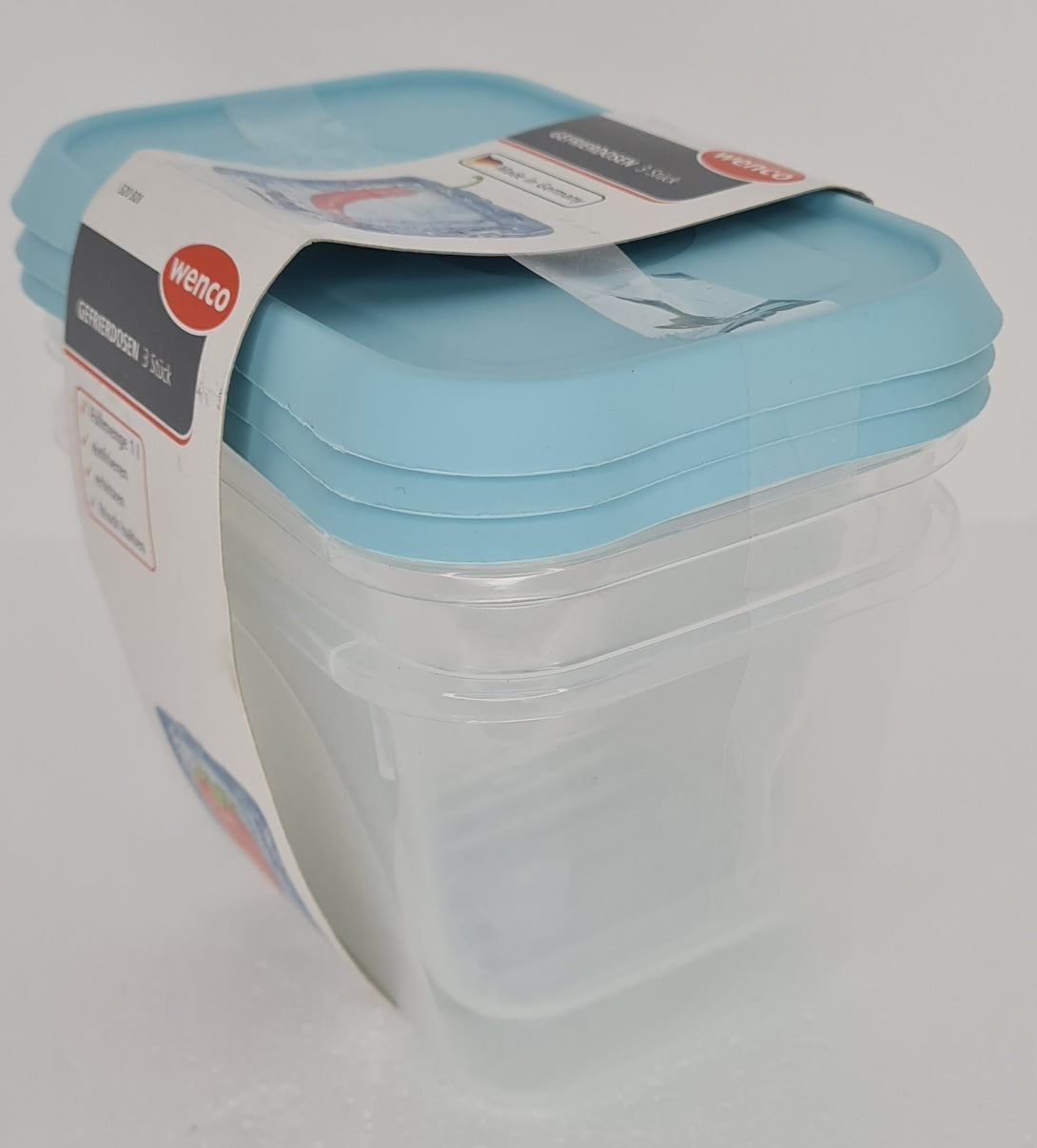 Wenco Gefrierdosen 1 l 2 Stueck mit 3 Deckeln, transparent/blau (B)