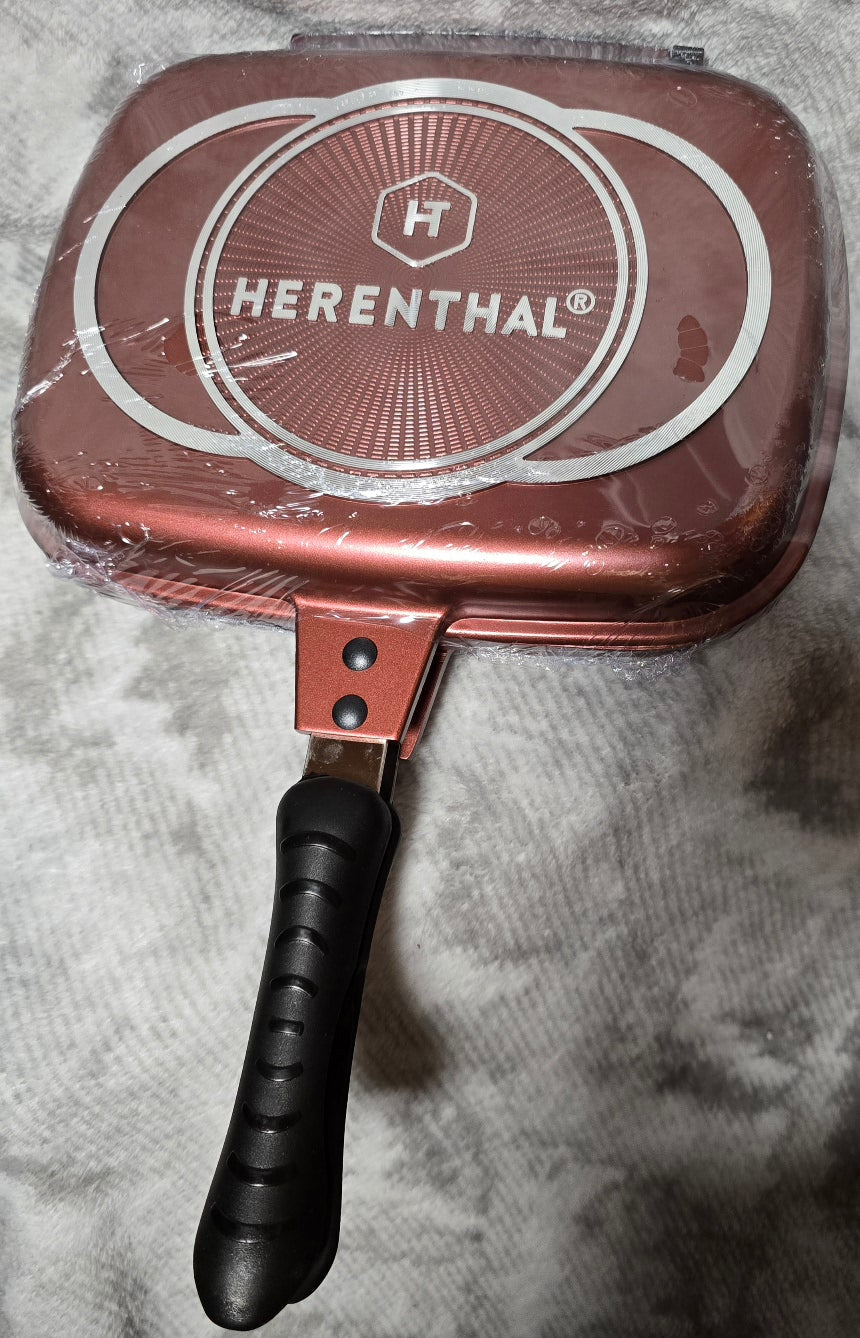 Herenthal Doppel Grillpfanne Ø 28 cm Marmorbeschichtung mit Antihaftschicht