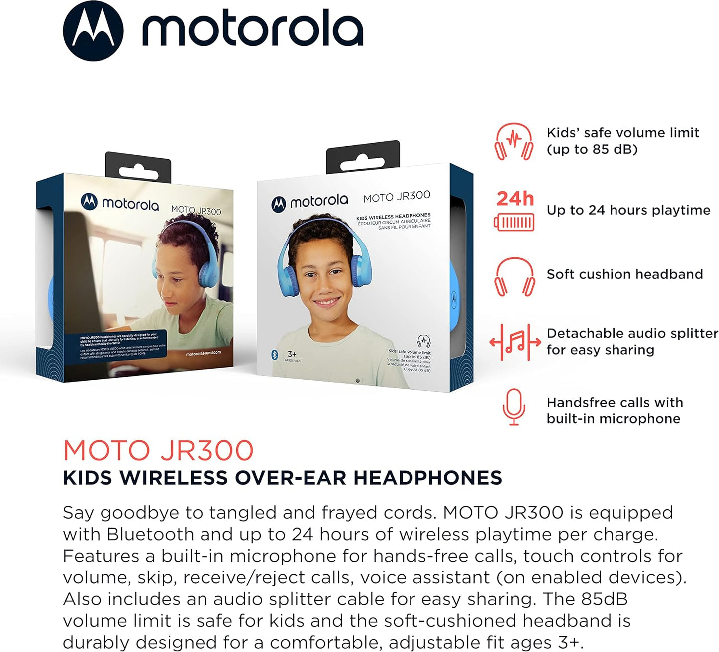 Motorola Moto JR300 On Ear Kopfhörer für Kinder in Blau