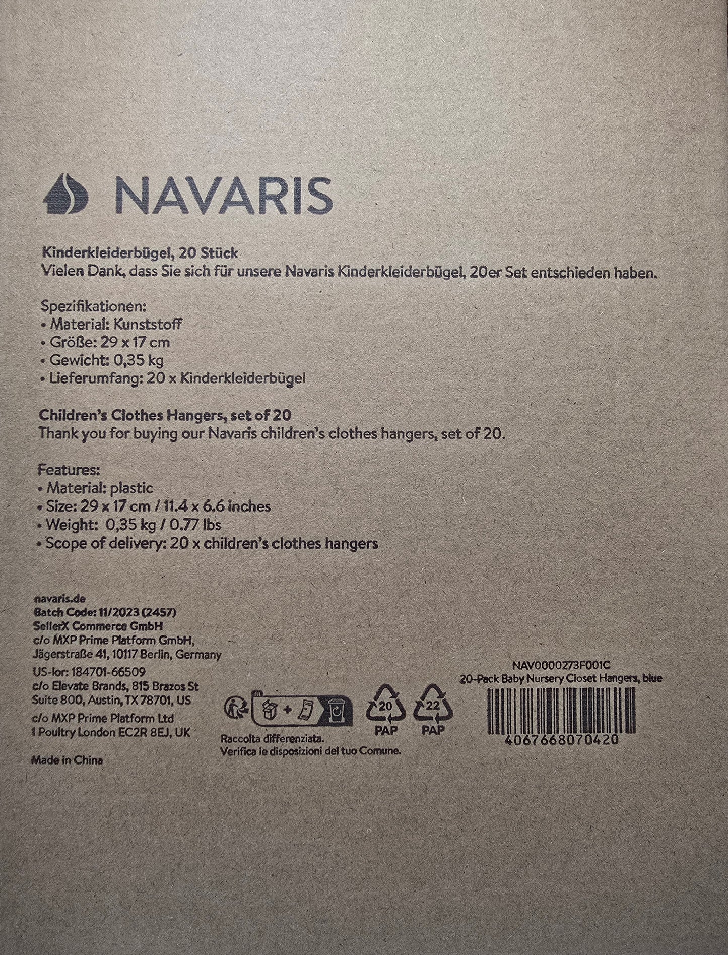 Navaris Kinderkleiderbügel 20 Stk