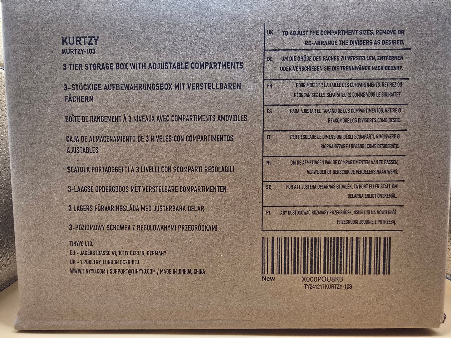 Kurtzy 3-stöckige Aufbewahrungsbox mit verstellbaren Fächern